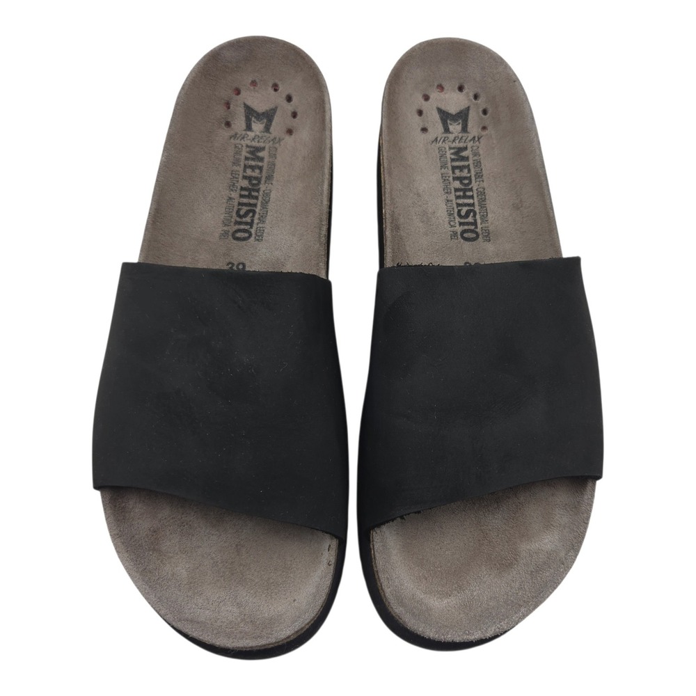 Mephisto Hanik Slide Sandal EU 39 US 9 Black Leather Air-Relax Cork Footbed